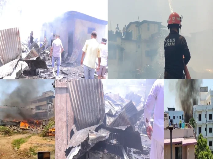 “Massive Fire in Guwahati’s Gandhi Basti Tiniali Destroys 30+ Homes, Leaves Families Homeless”