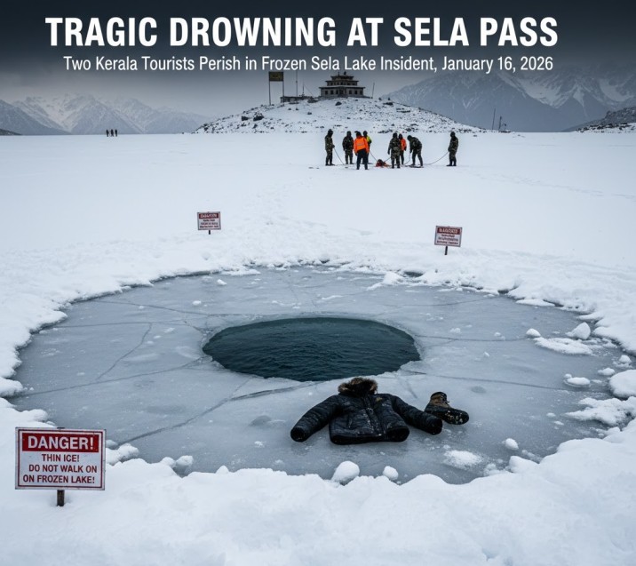 Tragic Drowning at Sela Pass:2 Kerala Tourists Lose Lives in Frozen Sela Lake