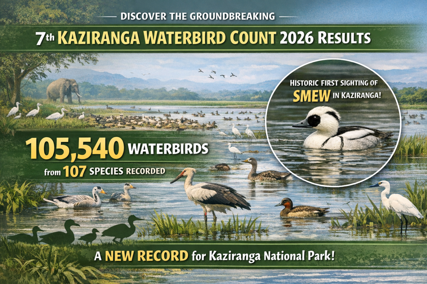 Record 105,540 Birds & Rare Smew Sight Boost Kaziranga Glory!